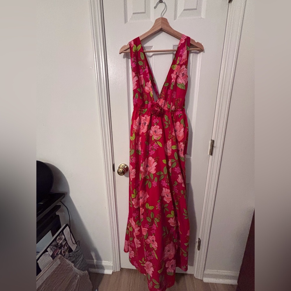 J. Crew Pink Floral V-Neck Maxi Dress
